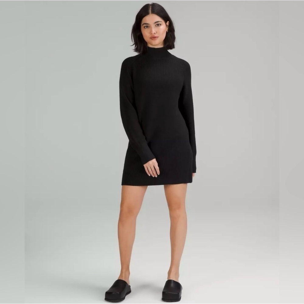 Lululemon Merino Wool Blend Knit Sweater Dress Black Size 4 NWT